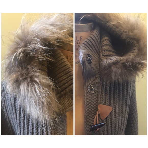 SEARLE Sweater Coat w/Fur Trim Detachable Hood - Picture 6 of 6